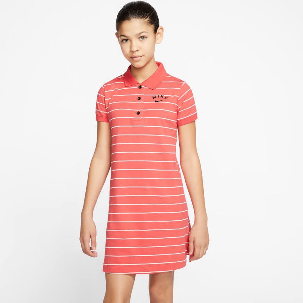 Nike Girls Sportswear Striped Polo Dress Red White CK2776-631 XL NWT Sporty